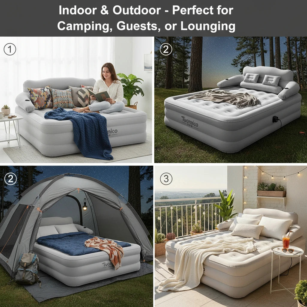 2 Persons Inflatable Mattress Camping Folding Indoor Outdoor Home Air Cushion 48cm Portable Foldable Lazy Sofa Mat