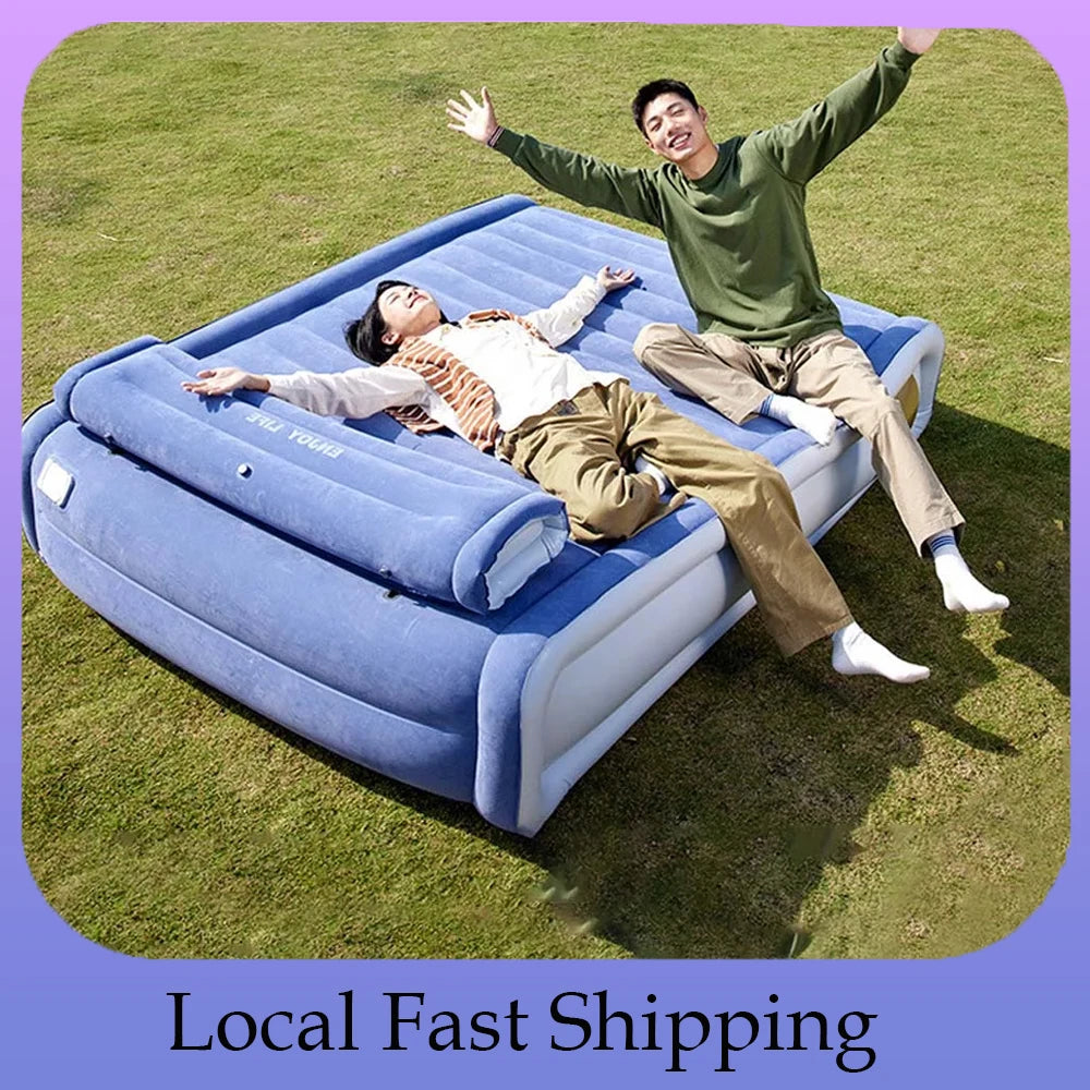 PVC Inflatable Mattress 2 Persons Flock Mattress Camping Folding Outdoor Indoor Home Air Cushion Portable Foldable Lazy Sofa Mat