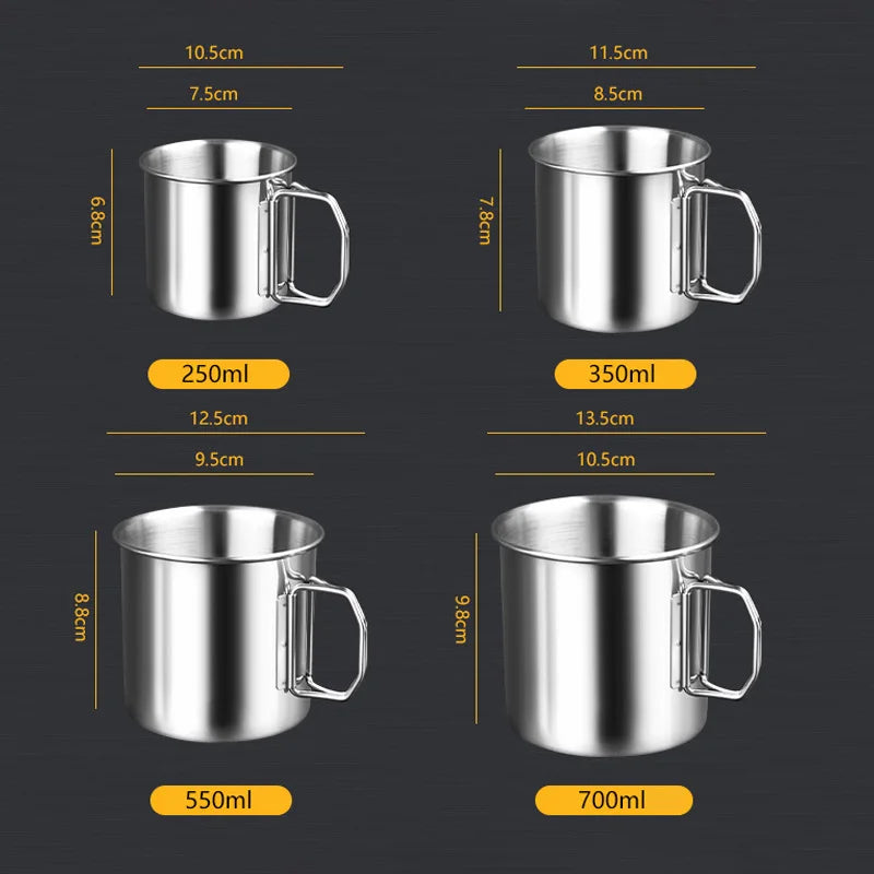250-700ML Portable Water Cup with Foldable Handle Stainless Steel Water Cup Outdoor  Camping Travel Mug Milk Tea Drinking Cup