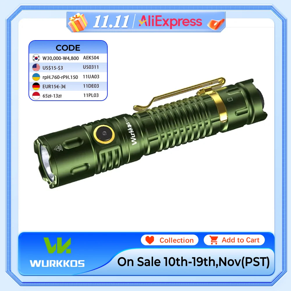 Wurkkos TD04 21700 Rechargeable Two Mode Group Tactical XHP50D HI Flashlight USB-C 3000 Lm Torch IP68 Waterproof EDC Tail Switch