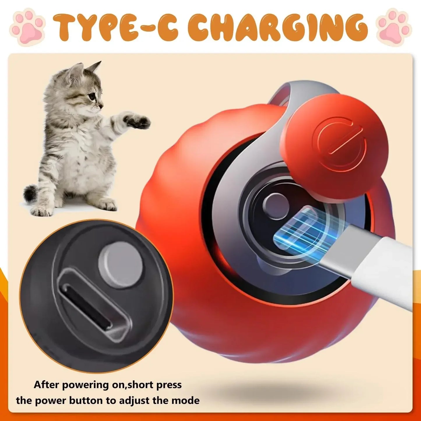 Cat Toy, Speedy Tail Cat Toy, Interactive Cat Ball Toy, Smart Cat Toys Ball, Two Speed Adjustment, with Tail 