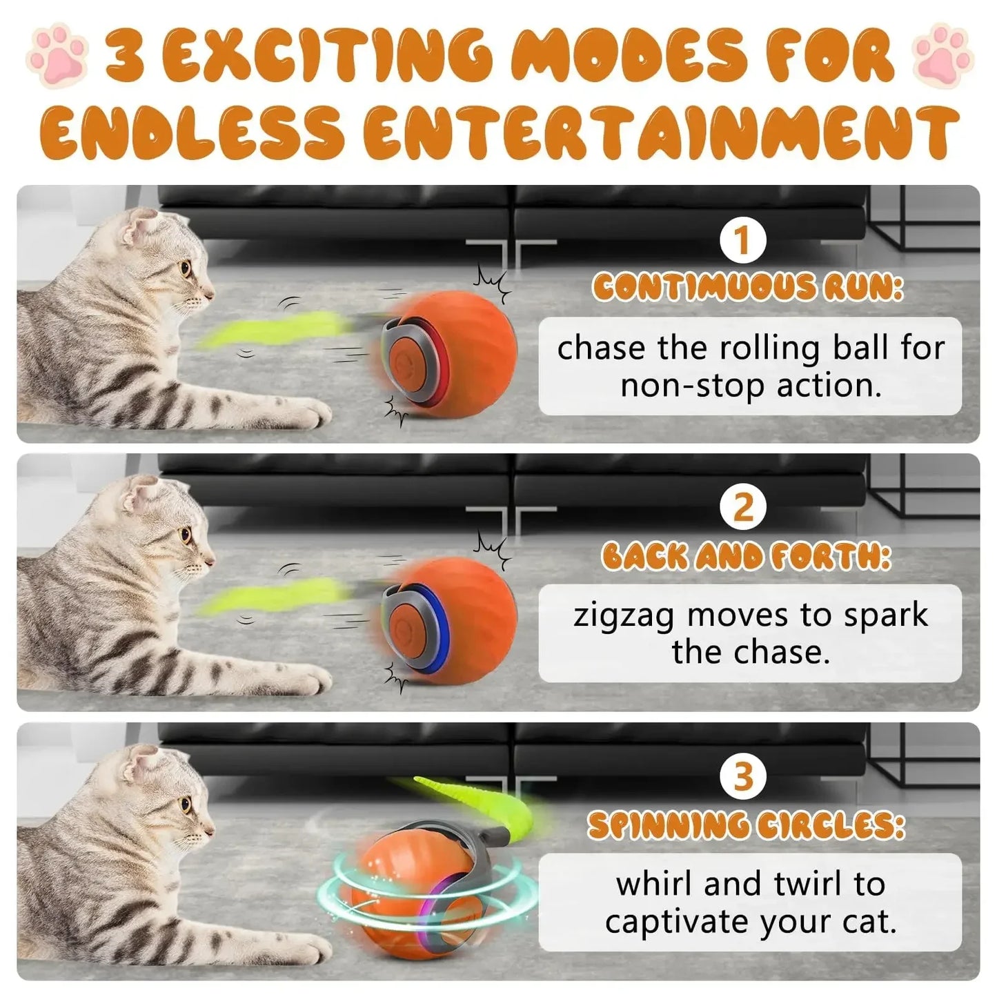Cat Toy, Speedy Tail Cat Toy, Interactive Cat Ball Toy, Smart Cat Toys Ball, Two Speed Adjustment, with Tail 