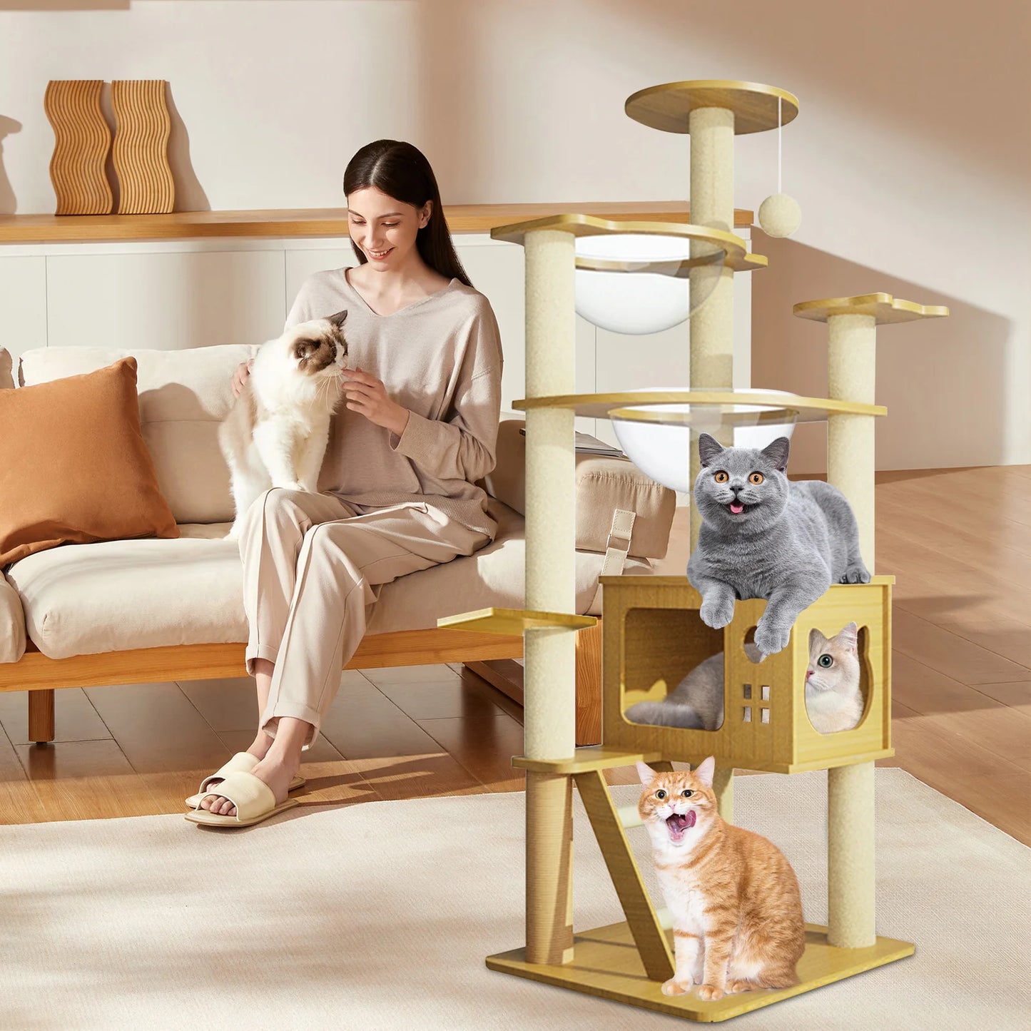 Cat Scratching Post Tower 51.5 Inch Tall Cat Tower Modern Kitten Condo with Clear Hammock, Top Perch, Pet Supplies