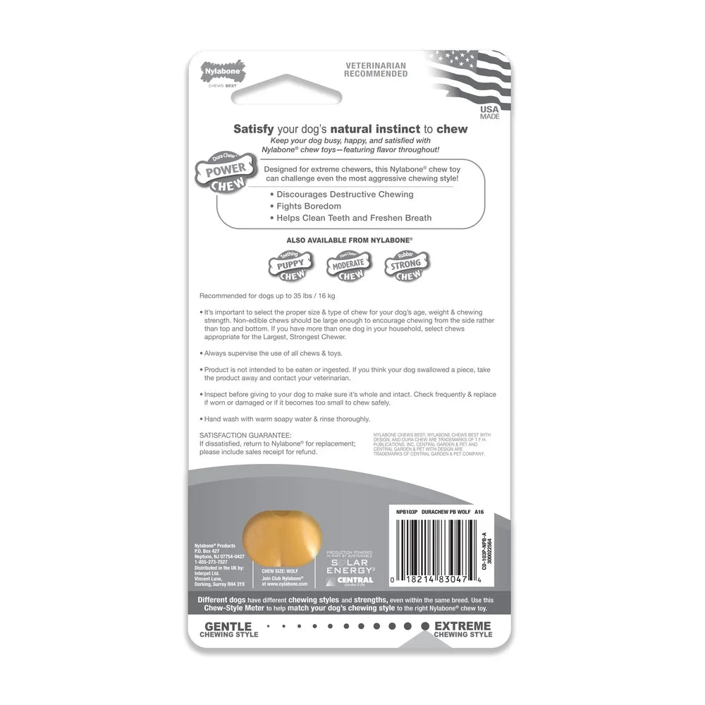 Durable Nylon Dog Chew Toy Power Chew Bone Peanut Butter Flavor Dental Toy Aggressive Chewers Up to 35lbs