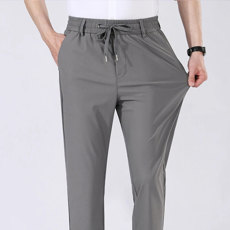 High Quality Mens Stretch Casual Pants Elastic Waist Sweatpants Ice Silky Comfortable Pants Wrinkle Resistant Running Slacks