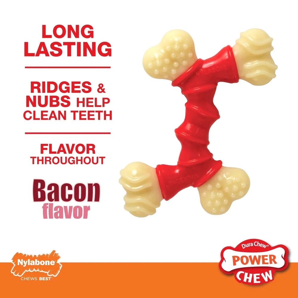 Durable Bacon Chew Toy X-Small Dogs Long-Lasting Chewable Bone with Ridges Nubs Teeth Cleaning Fun Chewing Sessions