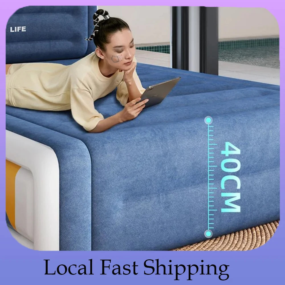 PVC Inflatable Mattress 2 Persons Flock Mattress Camping Folding Outdoor Indoor Home Air Cushion Portable Foldable Lazy Sofa Mat