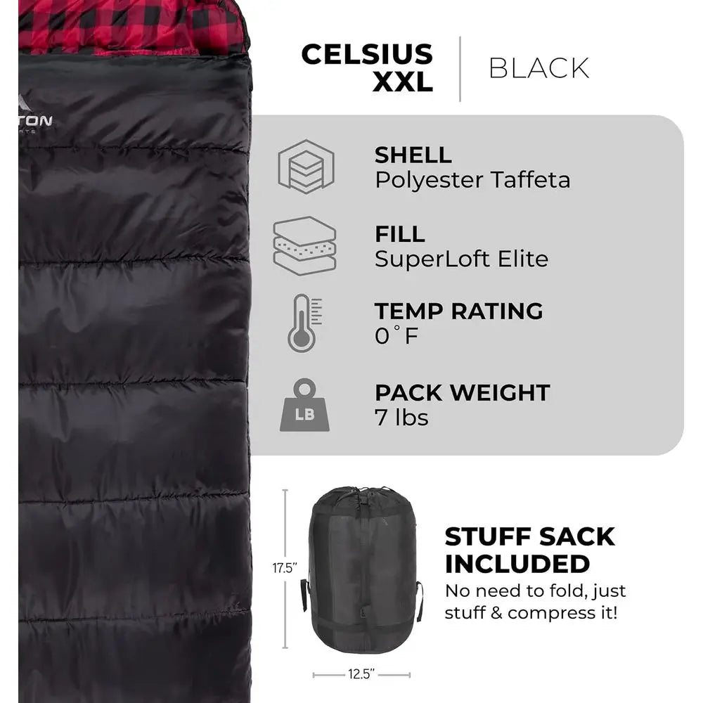 Teton Celsius XXL Sleng Bag, Cold Weather Sleng Bags or Adults and Kids, Camping Made Easy and Warm. Comprion Sack Included, 35,