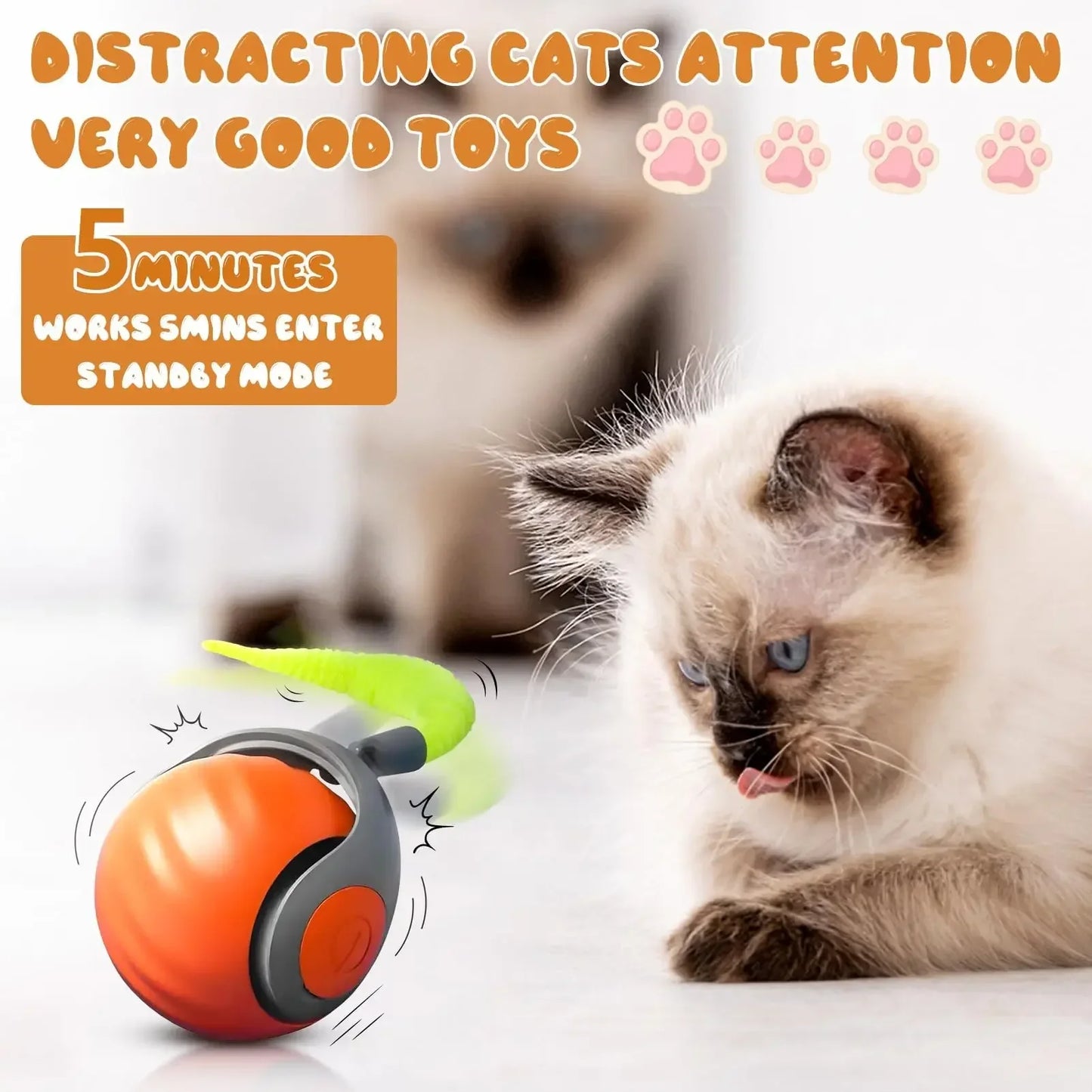 Cat Toy, Speedy Tail Cat Toy, Interactive Cat Ball Toy, Smart Cat Toys Ball, Two Speed Adjustment, with Tail 