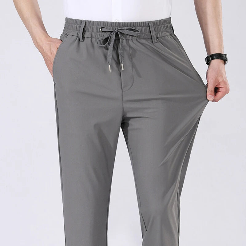 High Quality Mens Stretch Casual Pants Elastic Waist Sweatpants Ice Silky Comfortable Pants Wrinkle Resistant Running Slacks