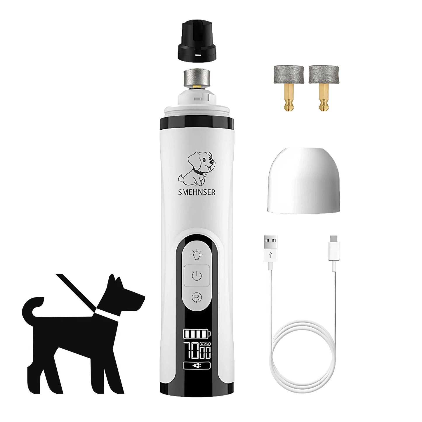 Upgraded Electric Nail Grinder, Double LED Lights and 3-Speed Adjustment for Cats & Dogs with 2000mAh Large Battery