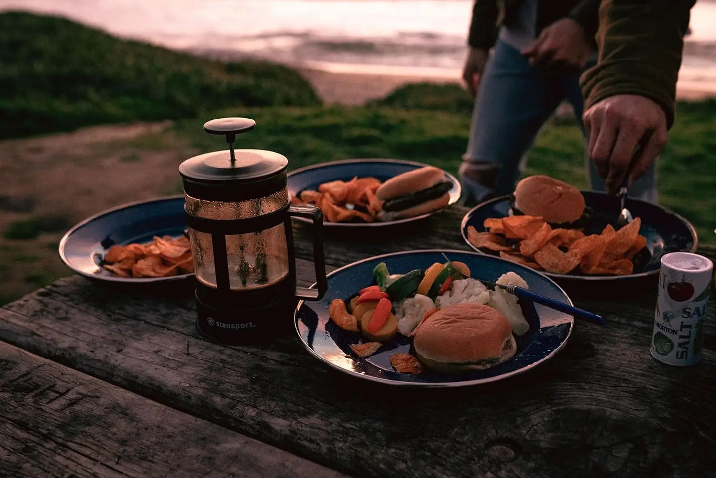 24-Piece Enamel Tableware Set for Camping & Backpacking - Lightweight, Durable Plates & Bowls for 4 People