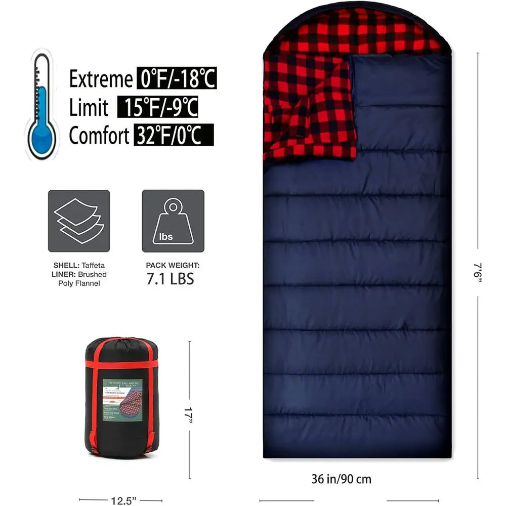 0 Degree Sleng Bag Cotton lannel Sleng Bags or Adults Cold Weather Camping Winter Zero Degree Warm Weather Big and Tall