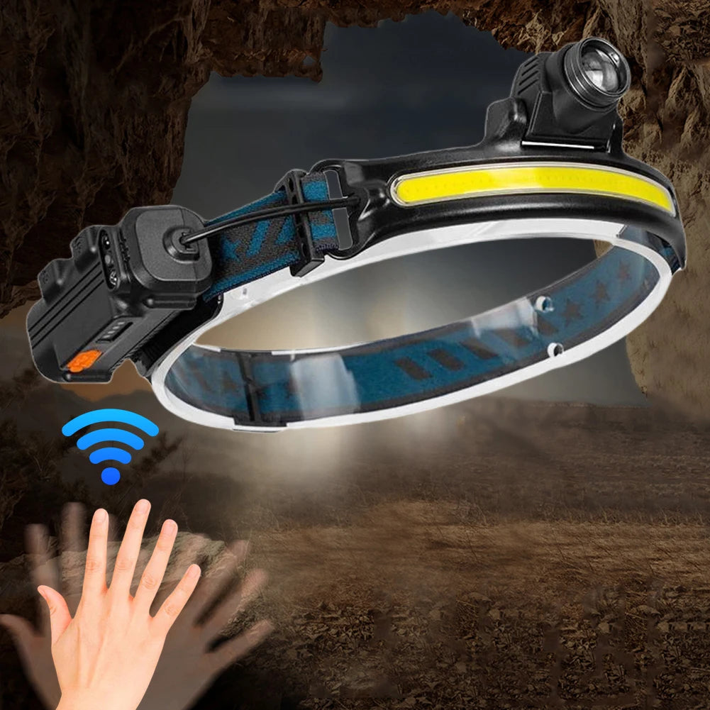 XPG+COB LED Zoom Induction Headlamp USB Rechargeable Outdoor Head Light Power Display Super Bright Headlight for Hiking Fishing