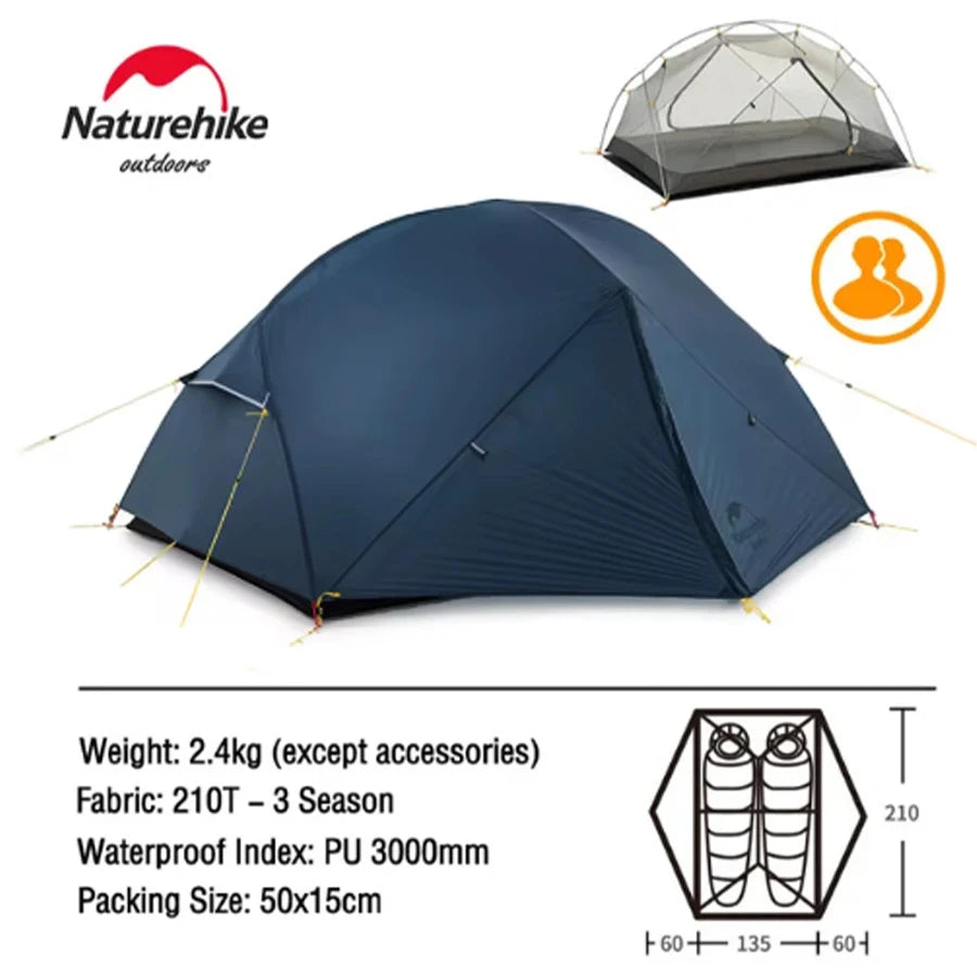 Naturehike Mongar Tent Camping Tent 2 Person Ultralight Professional Waterproof & Windproof Backpack Tent 20D Nylon Travel Tent