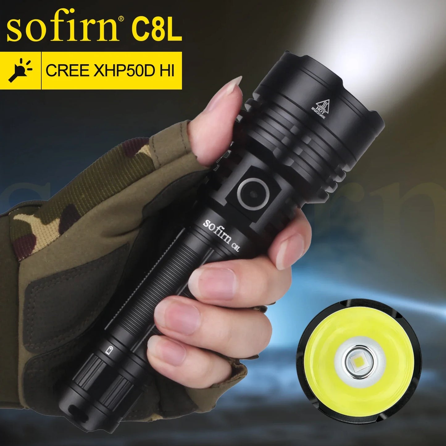 Sofirn C8L 3100lm Flashlight Powerful Tactical  USB-C Rechargeable XHP50D HI LED 21700 Torch EDC Outdoor Hunting Lantern