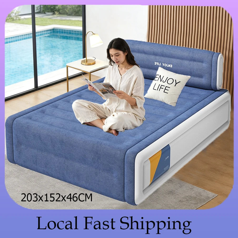 PVC Inflatable Mattress 2 Persons Flock Mattress Camping Folding Outdoor Indoor Home Air Cushion Portable Foldable Lazy Sofa Mat