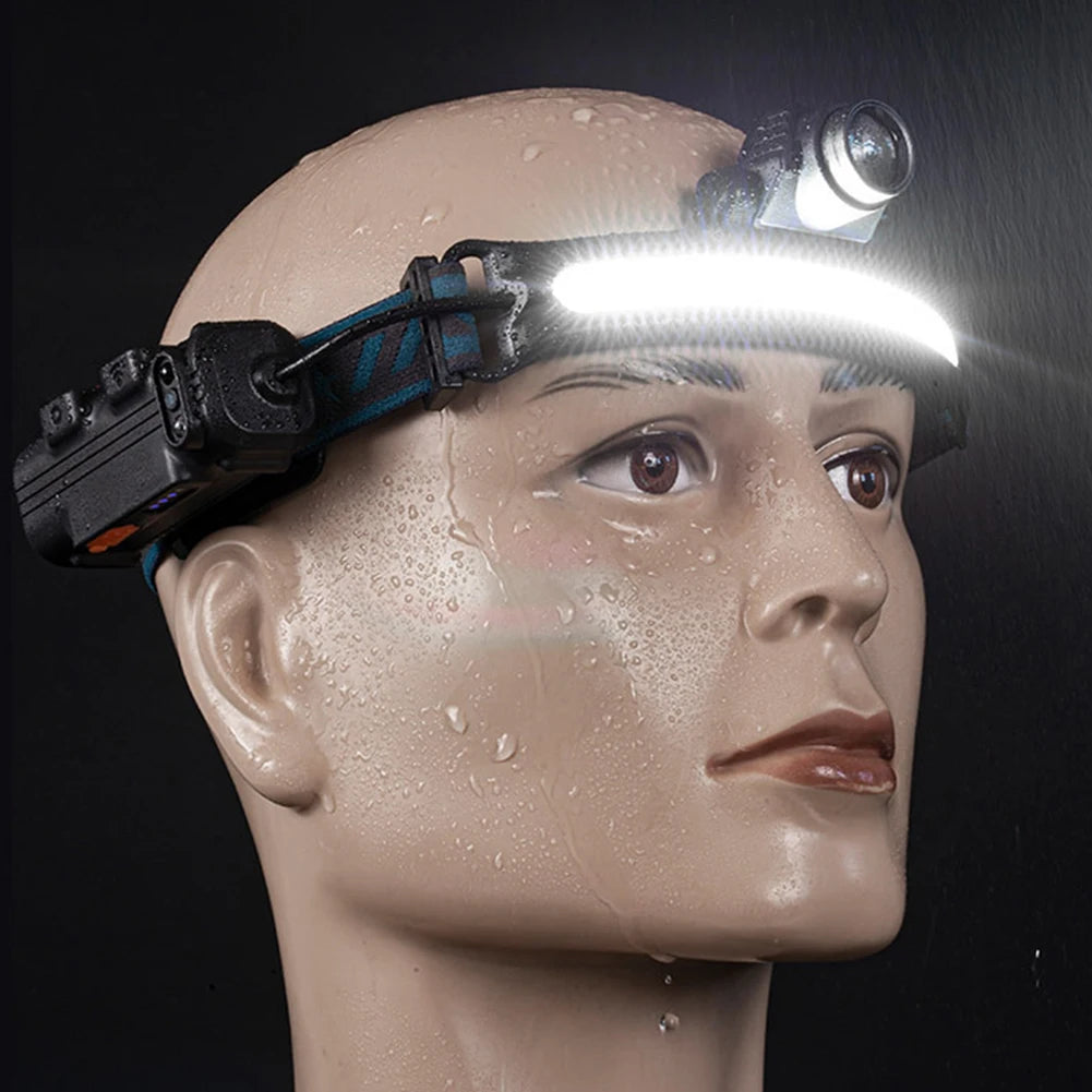 XPG+COB LED Zoom Induction Headlamp USB Rechargeable Outdoor Head Light Power Display Super Bright Headlight for Hiking Fishing