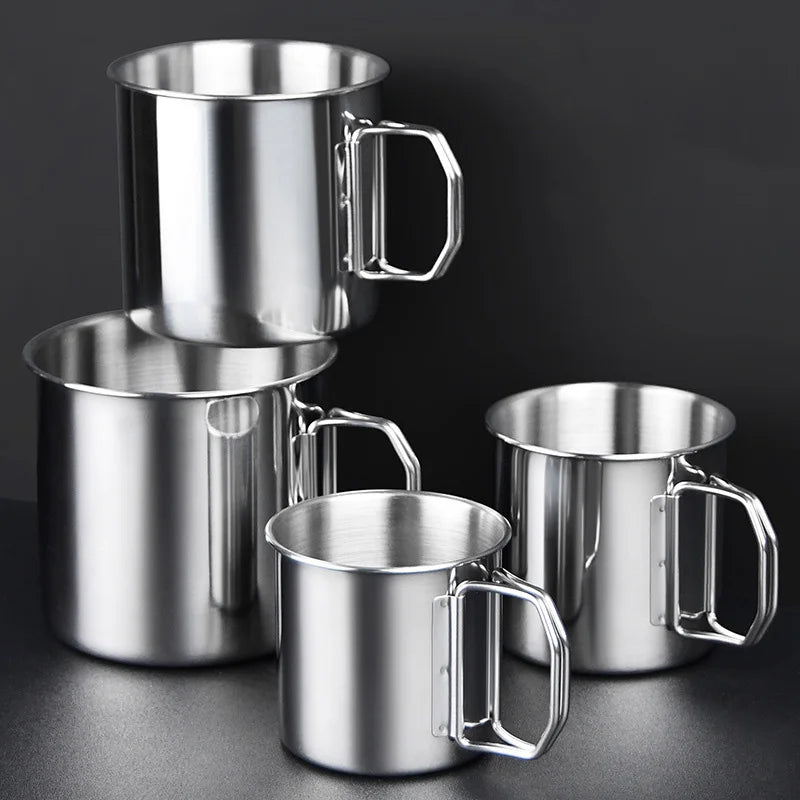 250-700ML Portable Water Cup with Foldable Handle Stainless Steel Water Cup Outdoor  Camping Travel Mug Milk Tea Drinking Cup