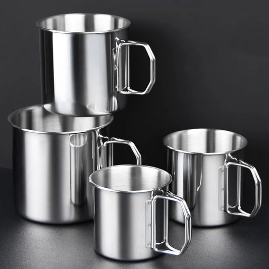 250-700ML Portable Water Cup with Foldable Handle Stainless Steel Water Cup Outdoor  Camping Travel Mug Milk Tea Drinking Cup