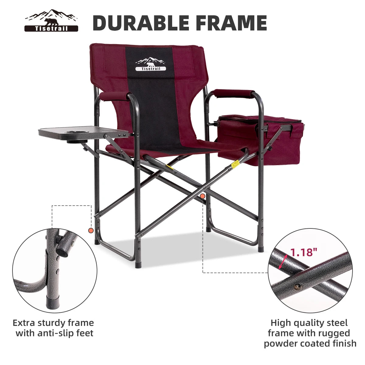Tisetrail Director Camping Chair with Cooler Bag Camping Directors Chair with Foldable Side Tray Outdoor Lawn Chair