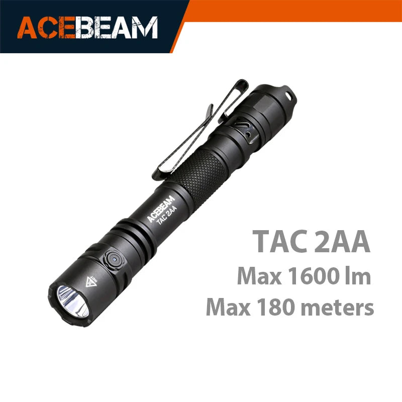 ACEBEAM TAC 2AA LED flashlight 1600 lumen 181 meters portable EDC flashlight USB-C rechargeable battery double buttons torch