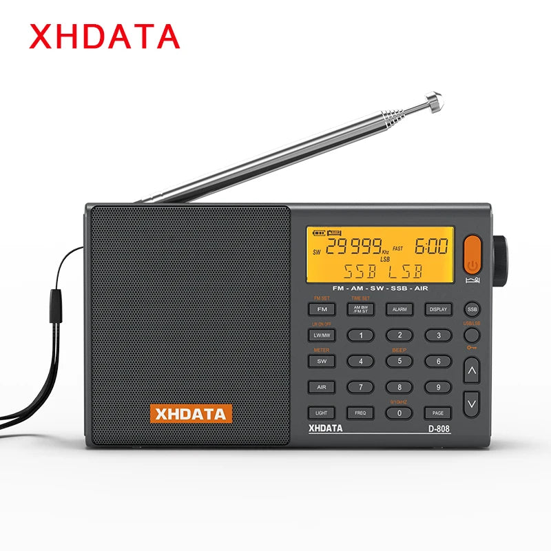 XHDATA D808 Portable Multiband Radio Receiver AM/FM/SW/MW SSB AIR RDS Stereo Sound Long Range Reception Rechargeable Battery