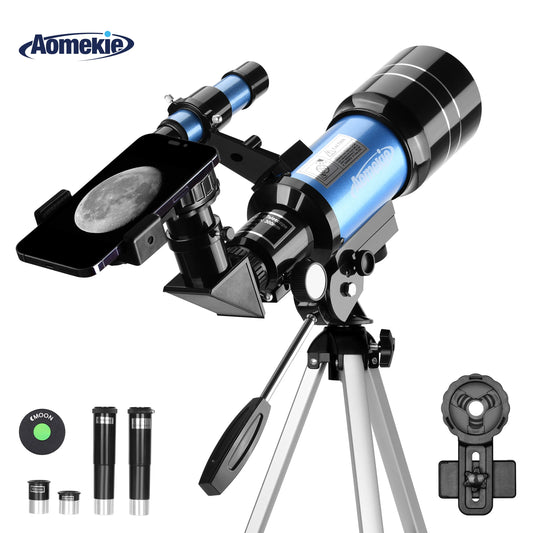 30070 Telescope 1.25" Eyepieces Wide Vision Moon Watching Monocular with Tripod 1.5X Erecting Eyepiece 3X Barlow Lens Kids Gift
