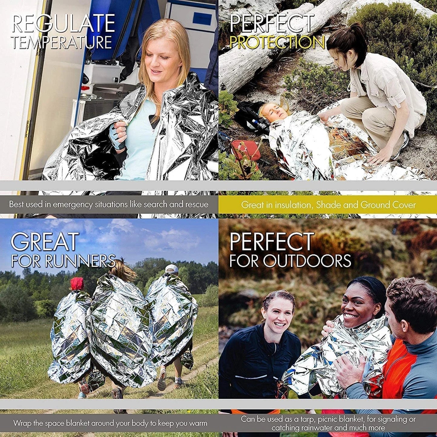 4pcs Emergency Blanket Mylar Thermal Foil Space Blanket Designed for NASA Body Warmer Outdoor First Aid Camping Hiking Travel