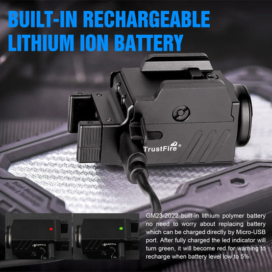 Tactical Pistol Light Trustfire GM23 800 Lumen Mini LED Gun Light Compact USB Rechargeable Quick Release Torch Flashlight