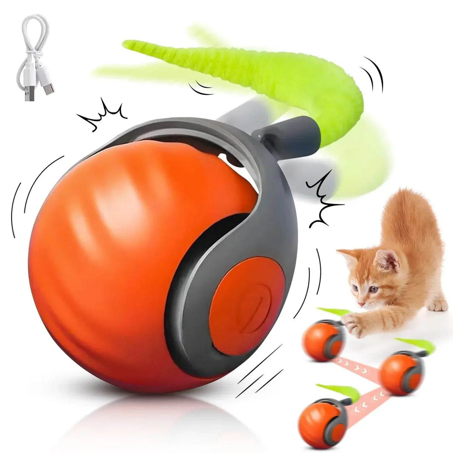 Cat Toy, Speedy Tail Cat Toy, Interactive Cat Ball Toy, Smart Cat Toys Ball, Two Speed Adjustment, with Tail 