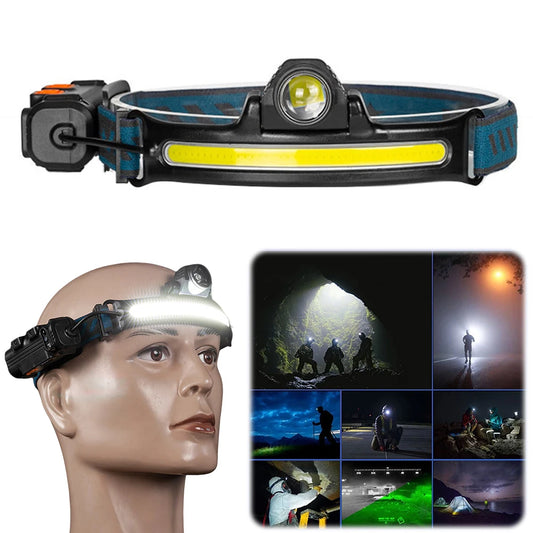 XPG+COB LED Zoom Induction Headlamp USB Rechargeable Outdoor Head Light Power Display Super Bright Headlight for Hiking Fishing