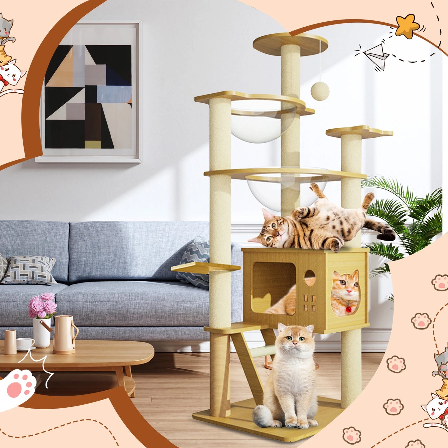 Cat Scratching Post Tower 51.5 Inch Tall Cat Tower Modern Kitten Condo with Clear Hammock, Top Perch, Pet Supplies