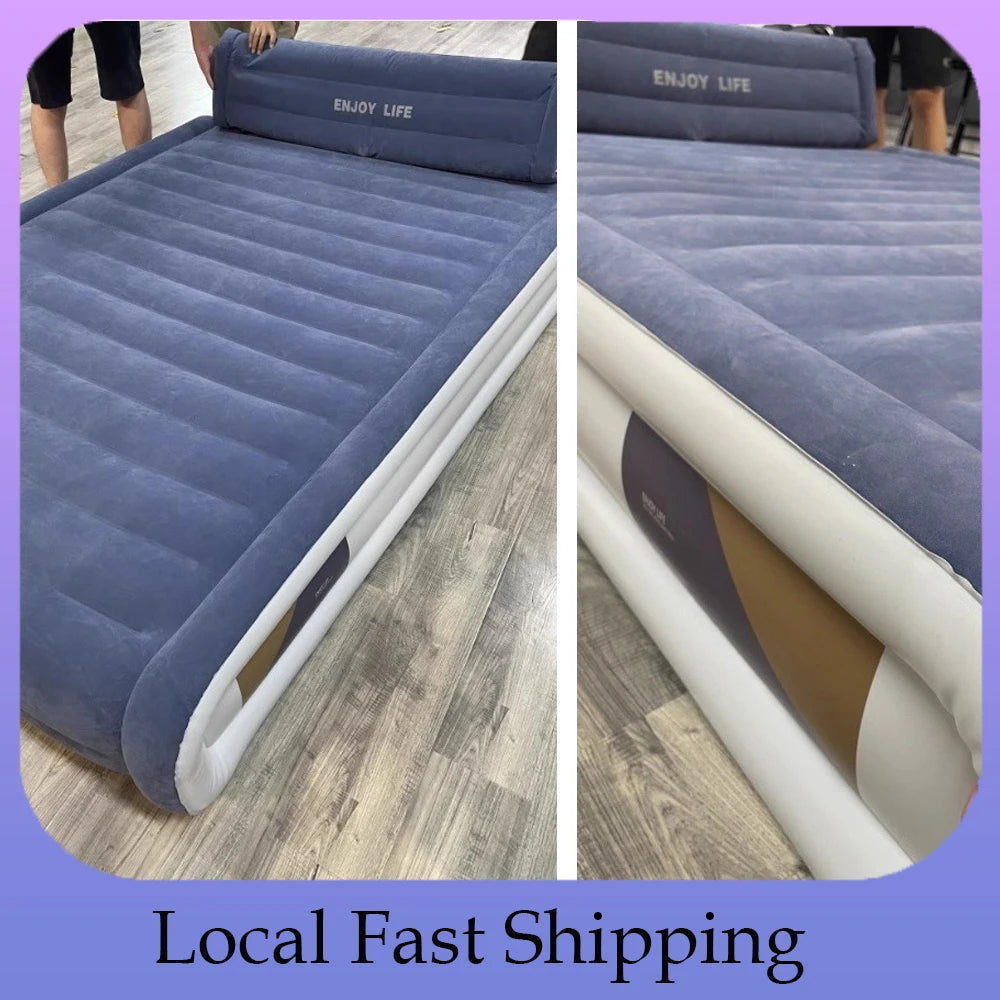 PVC Inflatable Mattress 2 Persons Flock Mattress Camping Folding Outdoor Indoor Home Air Cushion Portable Foldable Lazy Sofa Mat