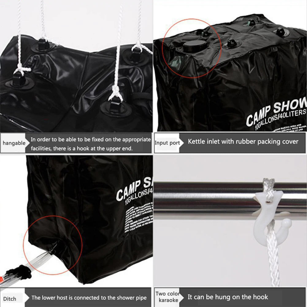 40L Water Bag Solar Shower Bag Leak‑proof Outdoor Camping Shower Bag for Travel Hiking Picnic Water Bathing Bags Accessories