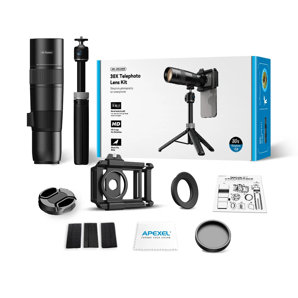 APEXEL 30x Ultra Telephoto Lens Monocular Universal Phone Professional Telescope with Tripod for Travel Camping Bird-watching