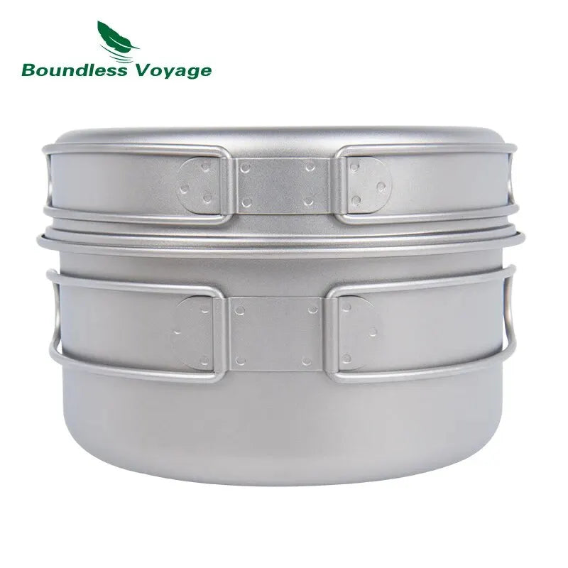 Boundless Voyage Titanium Pot Pan Set with Folding Handles Camping Cookware Hiking